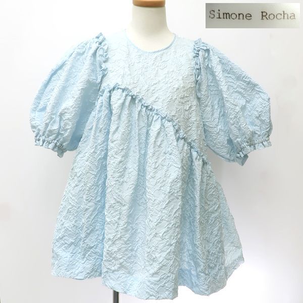 Simone Rocha パフスリーブ ブラウス UK6 ライトブルー フラワー 水色 シモーネロシャ ◆ ◆質屋-9749
