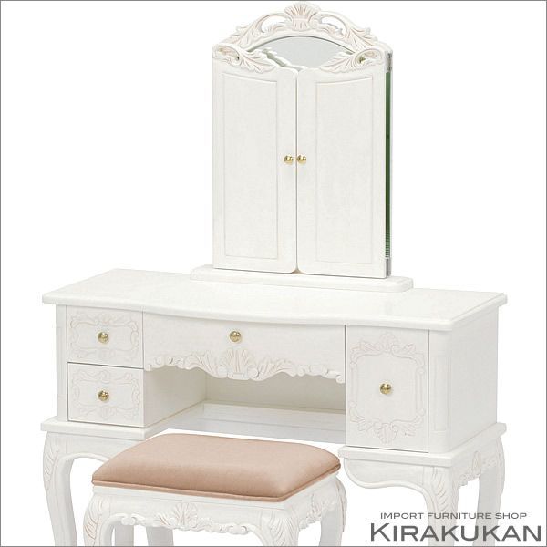 イタリア製木製三面鏡ドレッサーとスツールセット イタリア製