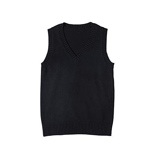 ブラック_XL [Wowcarbazole] スクールベスト 女子 学生 制服 ニットベスト Vネック 通学用 無地 綿 ノースリーブ 高校生 ゆったり 春夏秋冬