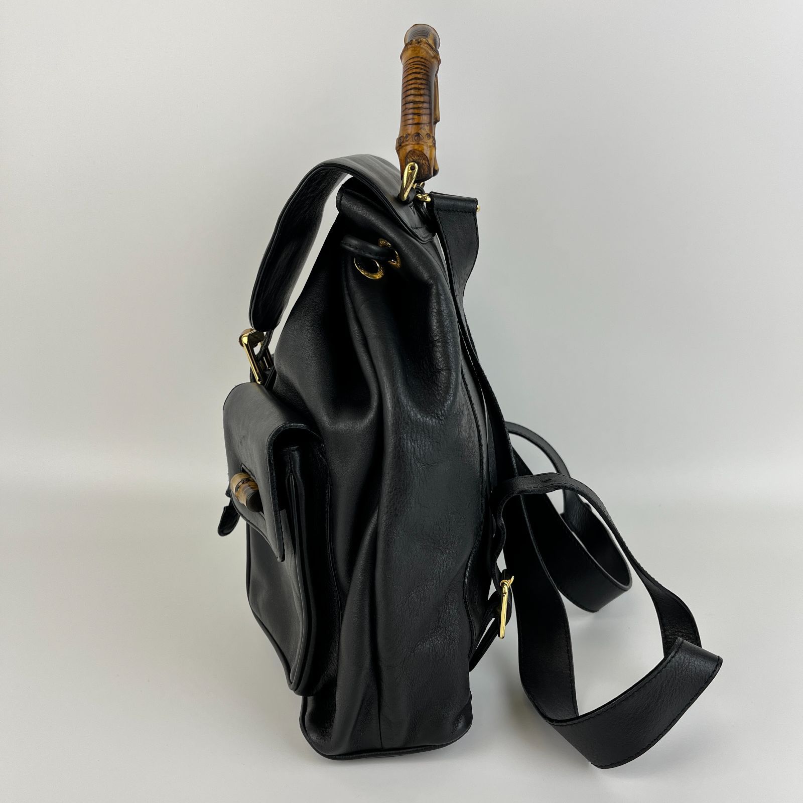 廃盤品　良品　グッチ　GUCCI　バンブー　ブラック　黒　リュックサック GUCCI グッチ バンブーリュックサック オーストリッチ ブラック