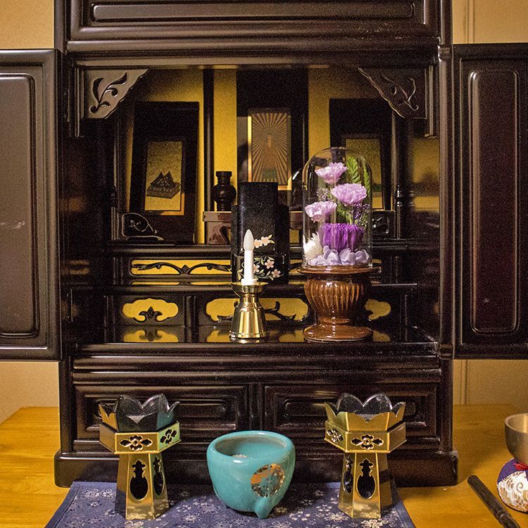 仏花 プリザーブドフラワー 仏壇用 菊をベースにして心をこめてお作りします ガラスドームで埃、湿気、劣化を防ぎます 専用ケース付 PURPLE