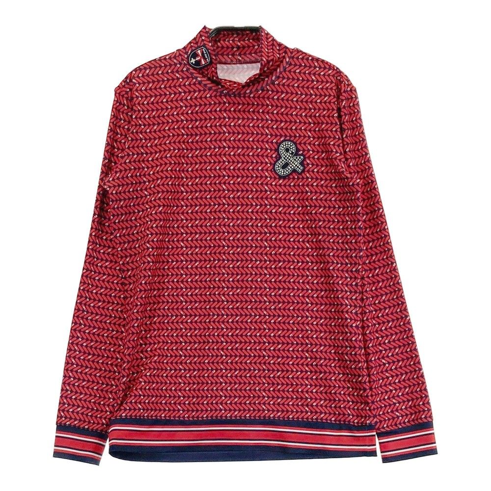サイズ：M AND PER SE アンパスィ  ハイネック 長袖インナーTシャツ 総柄 レッド系 [240101166717]# ゴルフウェア レディース ストスト