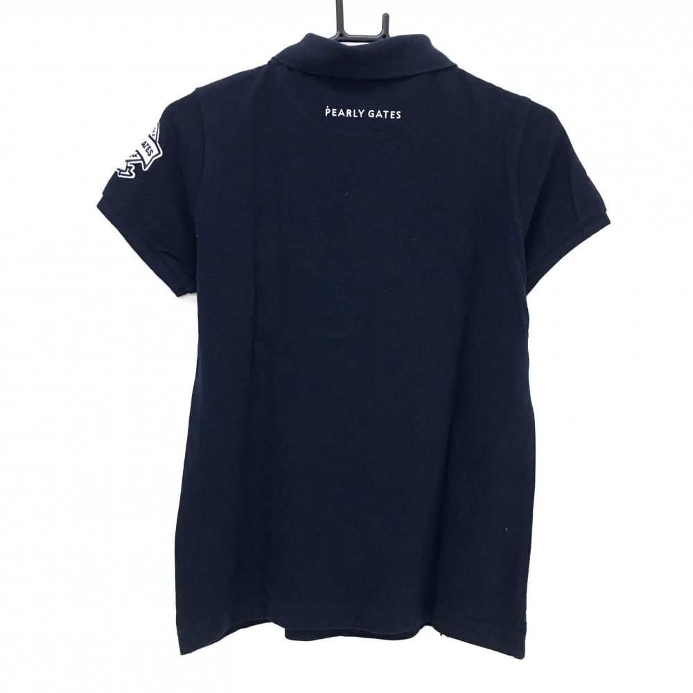 注文割引 美品】パーリーゲイツ 半袖ポロシャツ フロントロゴ ネイビー×白 メンズウェア