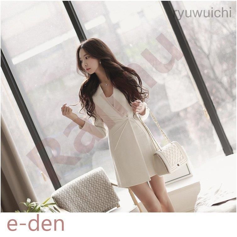 スーツワンピース レディース 秋 長袖ブレザー ショット丈ワンピース 黒 白スーツ 40代 韓国風 大人 細身 通勤 オシャレ30代 50代