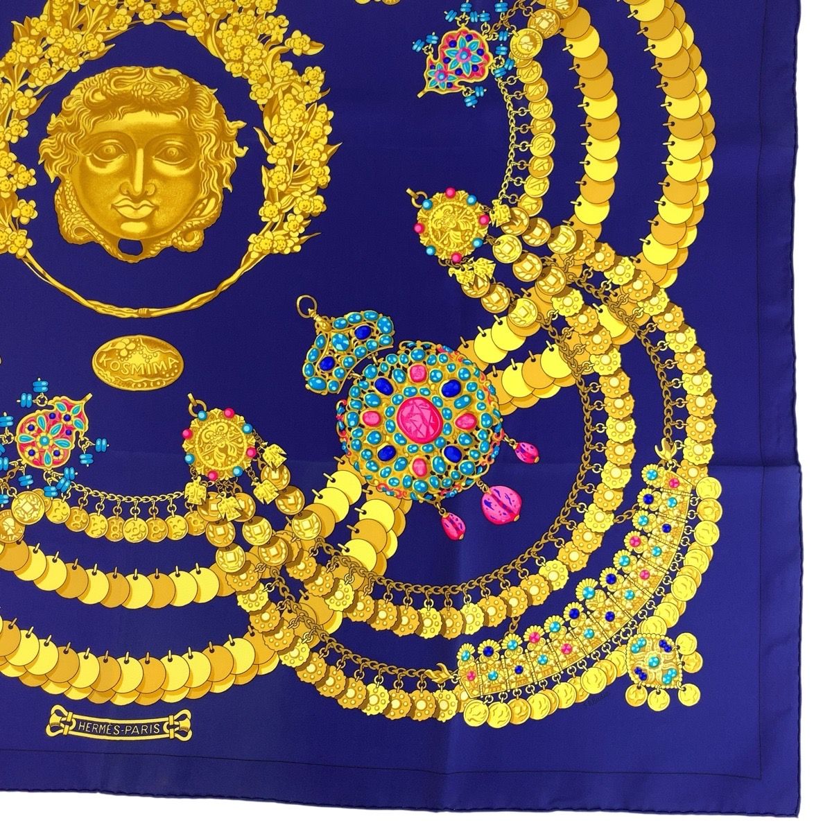 超美品 HERMES エルメス KOSMIMA カレ90 ネイビー イエロー