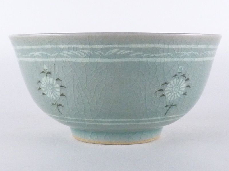 清宮】 楽善斎 李方子「高麗焼 青磁茶碗」共箱 幅 約13cm 高さ