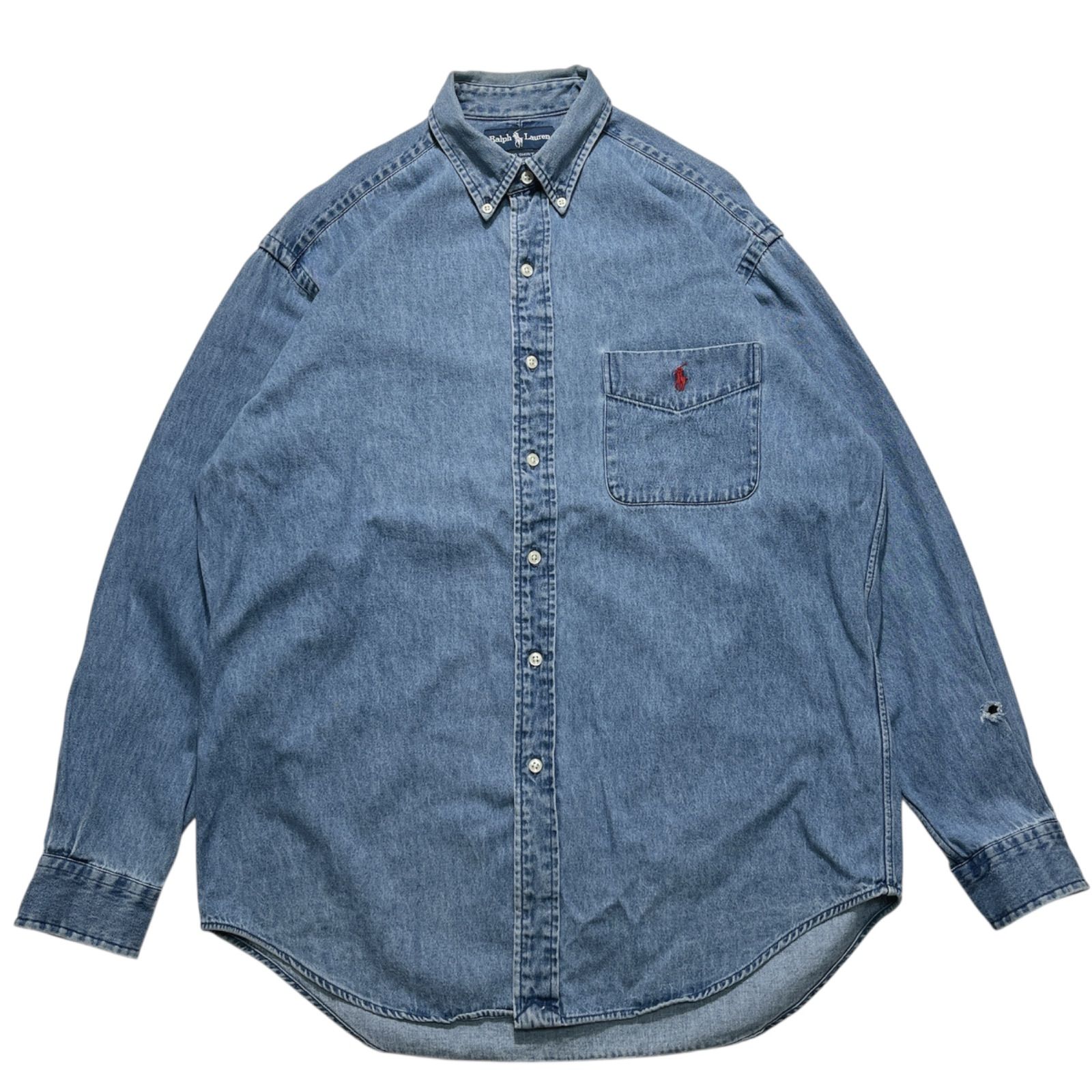 美品 90sビンテージ Ralph Lauren The Big Shirt 90s ラルフローレン BIG SHIRT ワンポイント ポケット付き