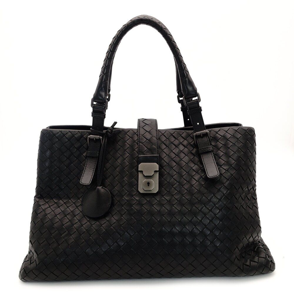 ボッテガヴェネタ Bottega Veneta イントレチャート ローマ トートバッグ レザー ブラック 黒 ビジネス 7-9-638
