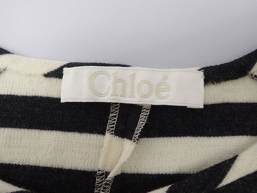 CHLOE クロエ レディース トップス 半袖 ニット S ストライプ  ウール 中古B+ 【送料無料】 A-7855 CHLOE クロエ レディース トップス 半袖 ニット S ストライプ