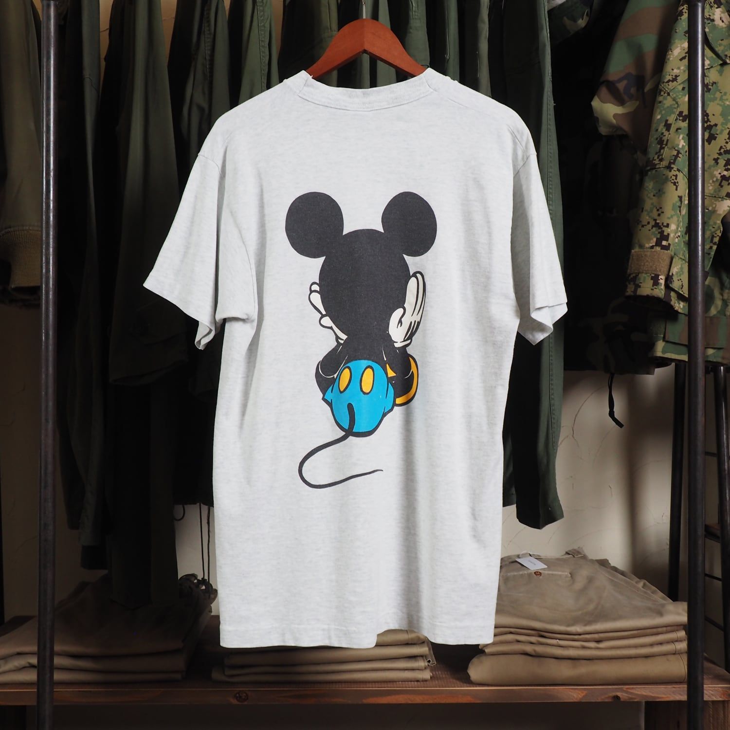 90s お座りミッキー 青パンTシャツ 両面 古着 90s USA製 Disney Mickey 青パン おすわり ミッキー 両面 T