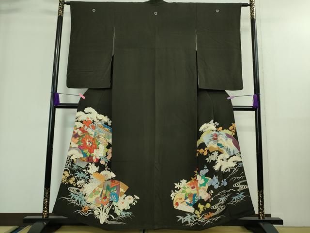 平和屋着物 上 アンティーク 大正ロマン 黒留袖 御所車吉祥花絵巻 DZAA8898kh5