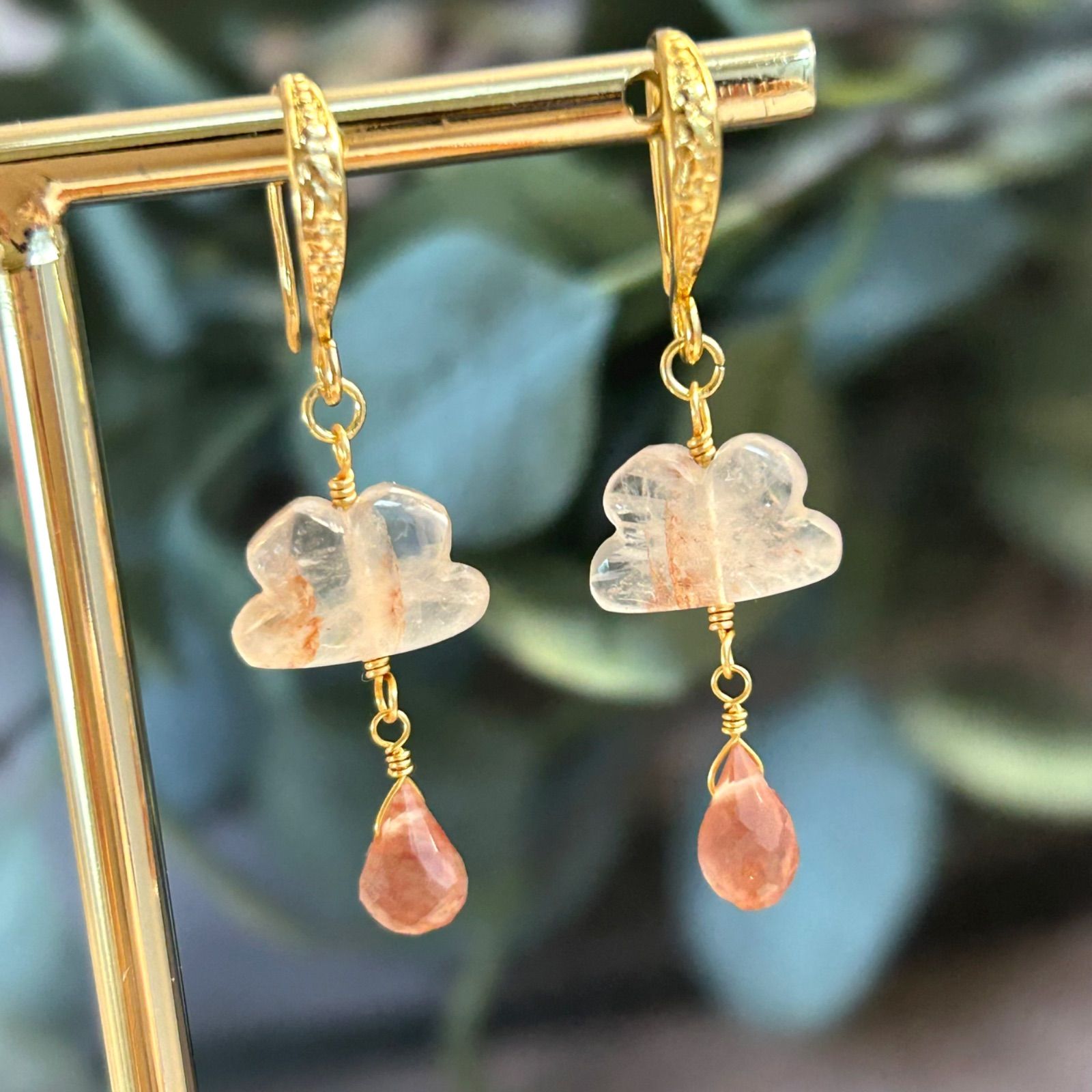 14kgfモスアゲートムーンロングピアス/イヤリング 14kgfモスアゲート