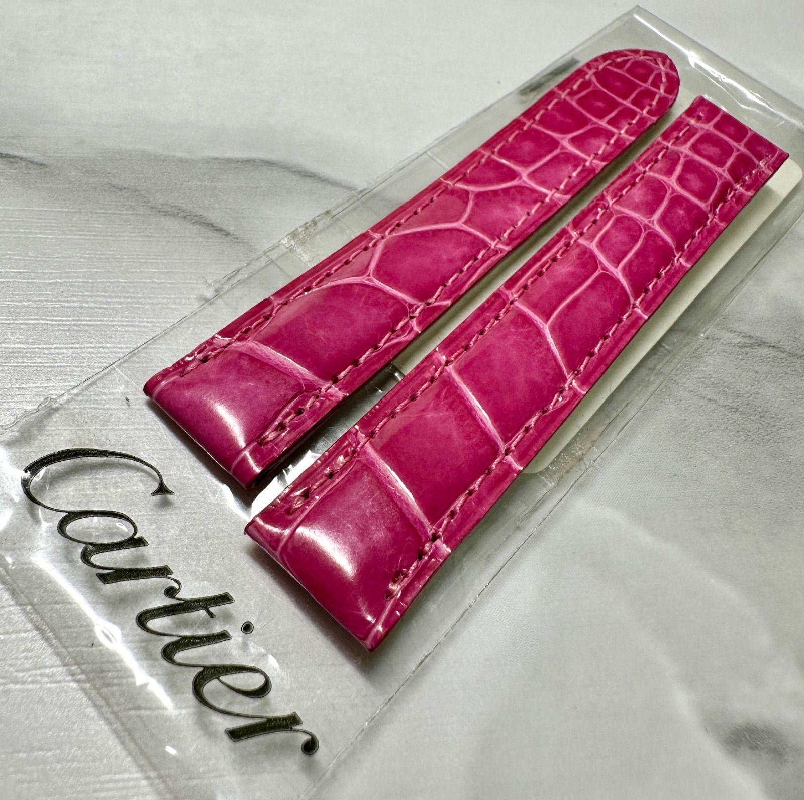 純正パーツ Cartier カルティエ ピンク レザーベルト KD53DP22 レディース 取付幅15mm ブレスレット レザー 時計