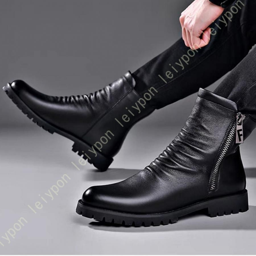 エンジニアブーツ 厚底ブーツ メンズ サイドジップ 紳士靴 男性用