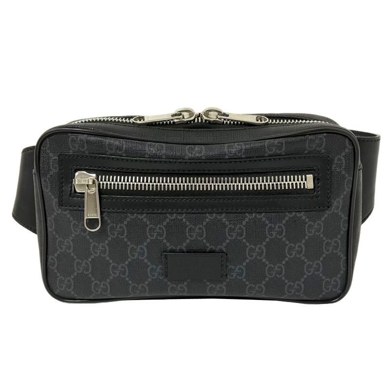 GUCCI グッチ GGスプリーム ウエストポーチ ベルトバッグ 474293 ブラック キャンバス×レザー ボディバッグ メンズ 22506K260
