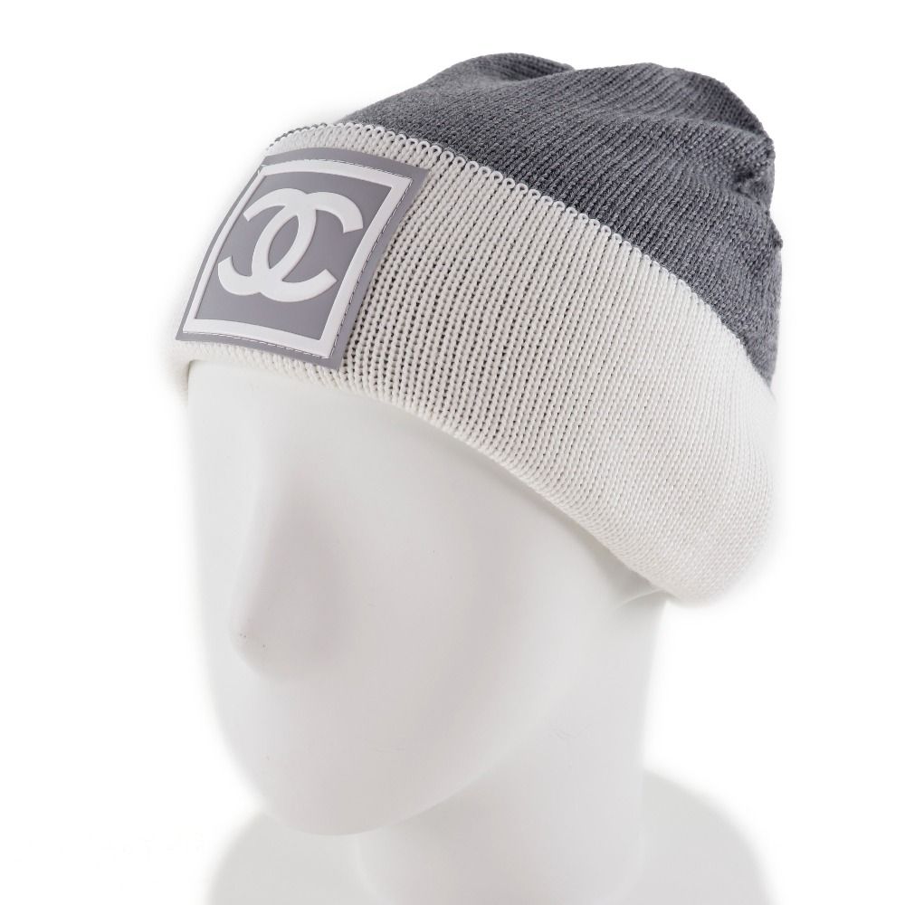 CHANEL シャネル ココマーク スポーツライン ウール×シルク×カシミア 白 レディース ニットキャップ
