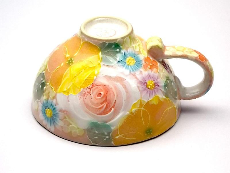 ゆずりは工房 コーヒーカップ&ソーサー (彩ばら花紋) 美しい花模様