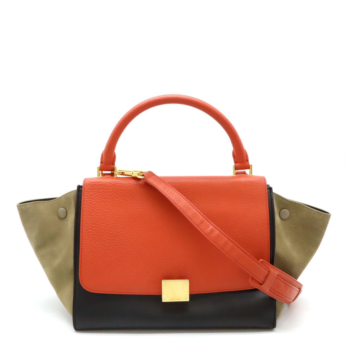 CÉLINE セリーヌ　トラペーズ　オレンジ レザー ハンドバッグ CÉLINE セリーヌトラペーズオレンジ レザー ハンドバッグ