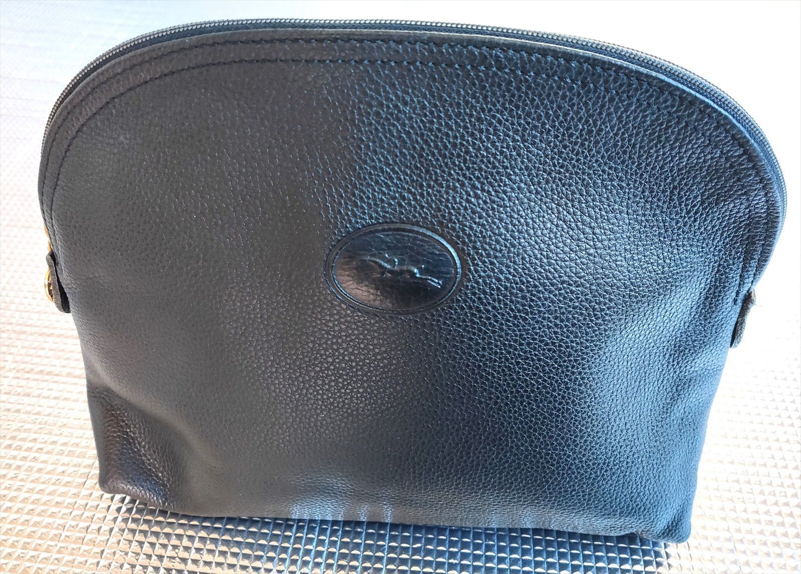 LONGCHAMP ロンシャン セカンドバッグ ポーチ キャンバス レザー LONGCHAMP ロンシャン レザーポーチ セカンドバッグ 黒 ユニ