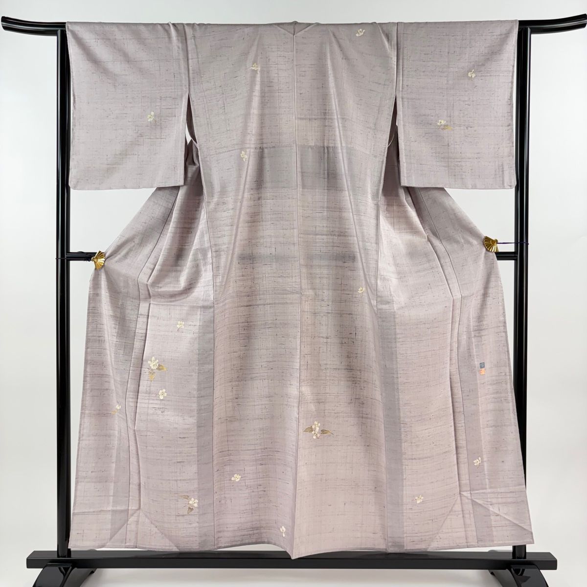 付下げ 身丈156.5cm 裄丈65cm M 単衣 紬地 落款 草花 薄紫 正絹 名品