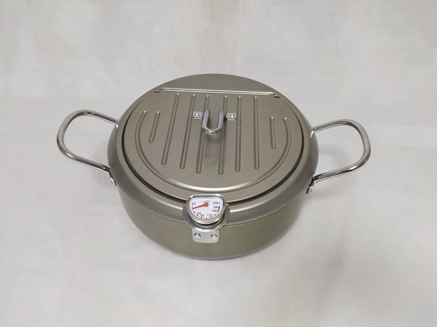 楽々天ぷら鍋 鉄製 温度計付 揚げ鍋24cm バット蓋付 シルバー