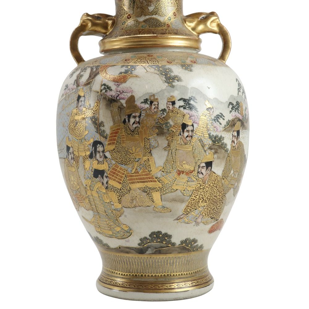 薩摩焼 金襴手武将美人図花生 陶磁器 ユニセックス 骨董品
