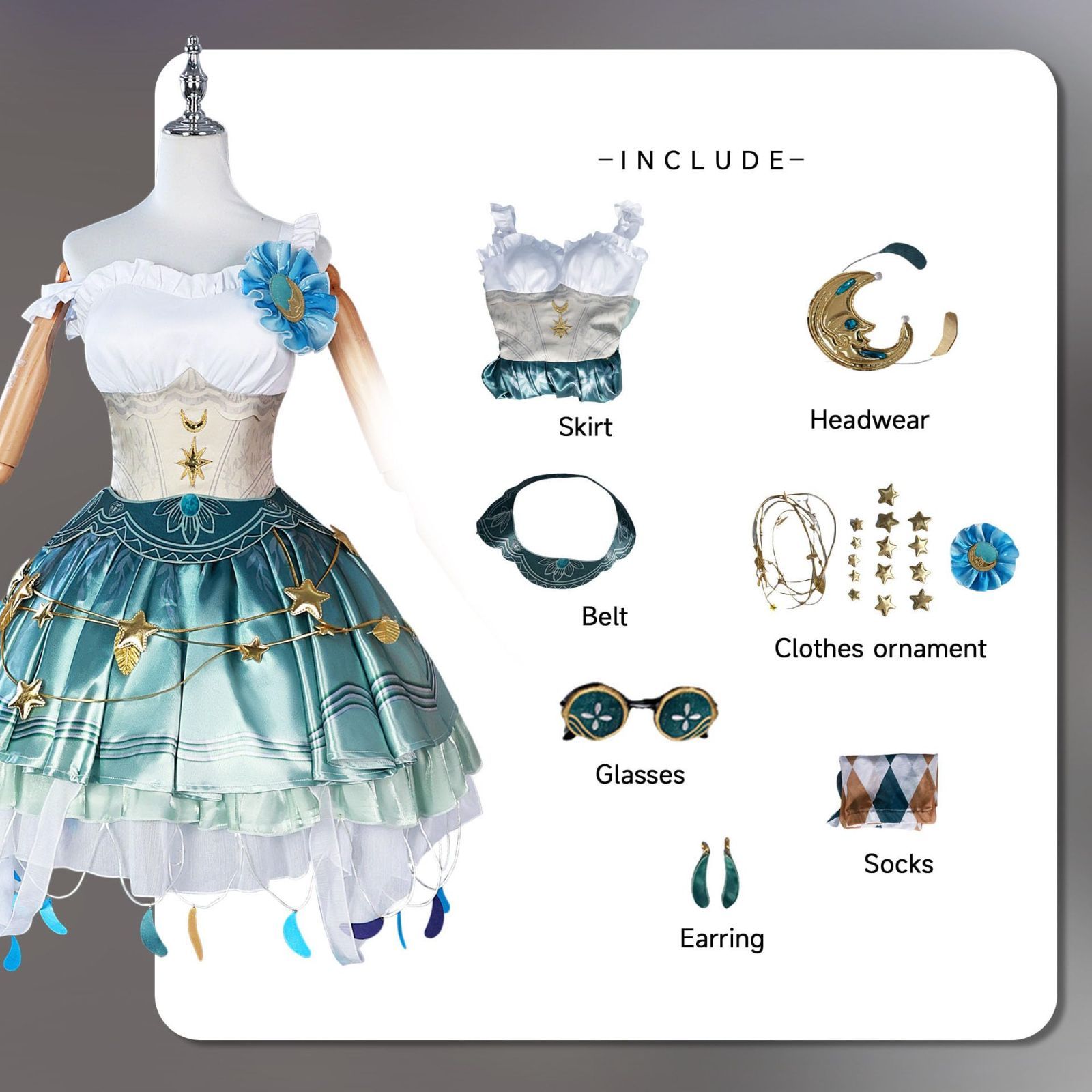 NanoIchi 踊り子 コスプレ衣装 ワンピース ウィッグ- 小物付き 第五人格 マルガレータ ツェレ 漂う月光 ドレス コスチューム ハロウィン