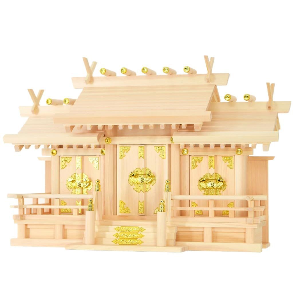 【人気商品】三社 ひのき お札 国産 日本製 棚板 雲 おしゃれ コンパクト 木曽桧 天照大神宮のお札高さ24.5cm×幅6.8cmが入ります 高さ40cm×幅62cm×奥行き25cm 謙信 謙信 外寸 中サイズ 低床式 中サ