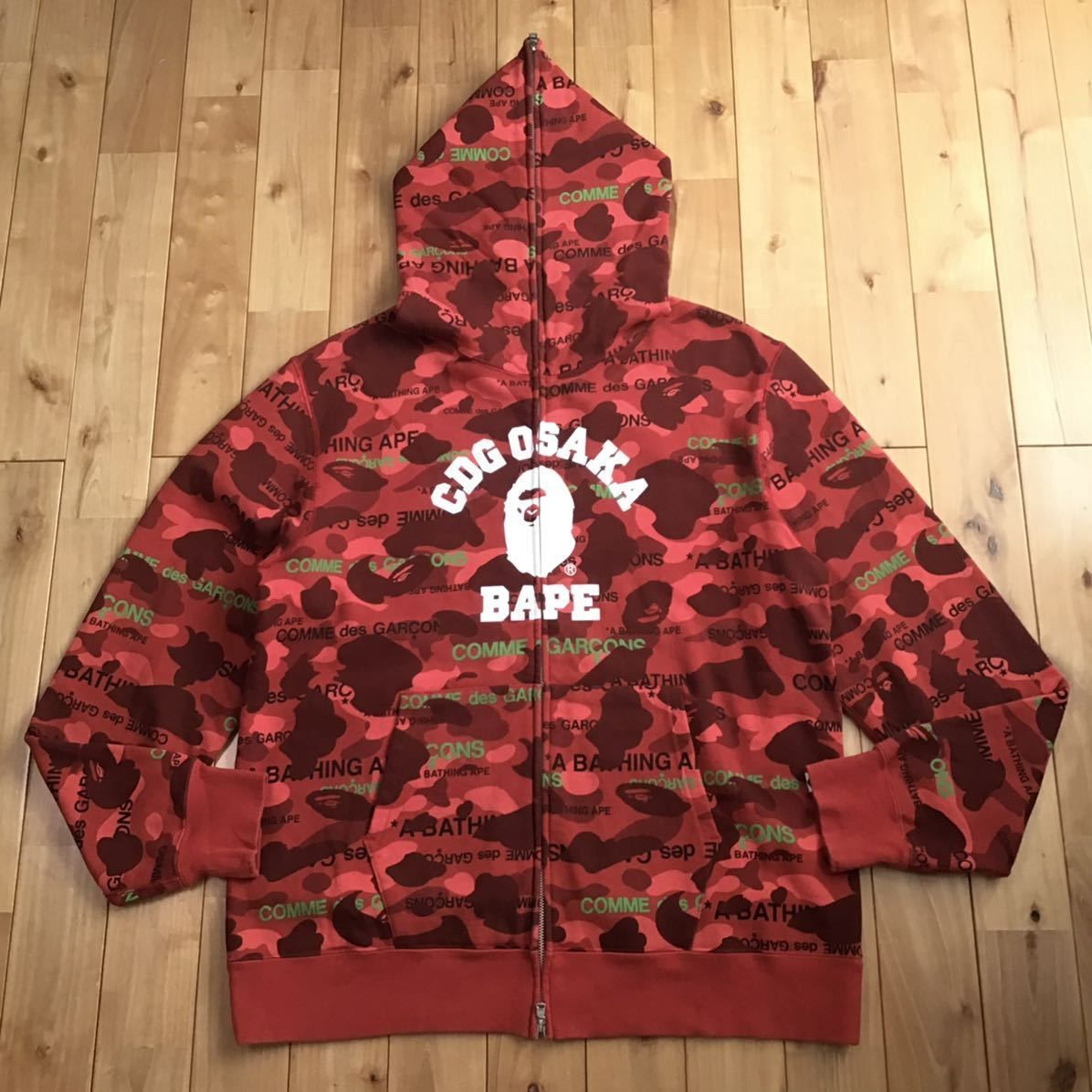 ☆2XL☆ CDG Osaka BAPE Red camo college logo full zip hooie a