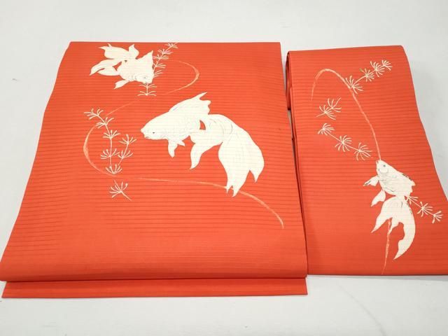 平和屋着物＊夏物 塩瀬 つけ帯 手描き 金魚 銀彩 正絹 CAAW7032fb