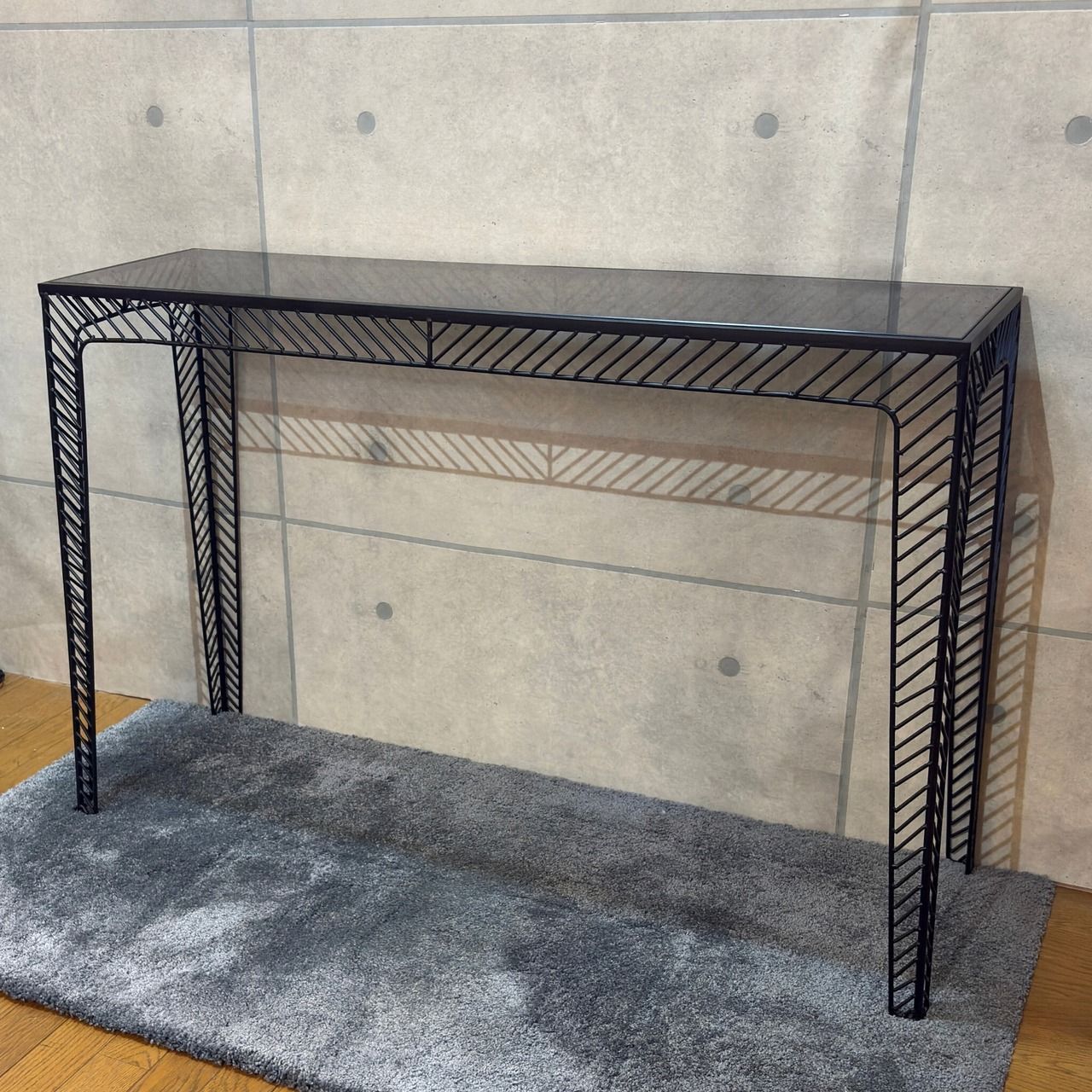 W120cm アイアンフレーム×ガラス天板