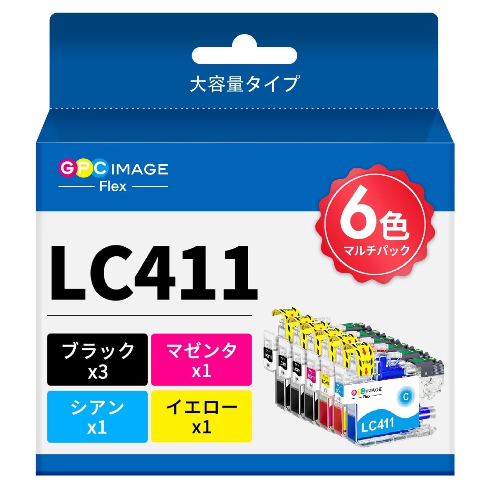 【人気商品】インク LC411 4色セット LC411 + LC411BK 用 2本 計6本 ブラザー 大容量タイプ brother LC411-4PK 対応 インクカートリッジ Flex LC411 LC411BK Image DCP-J926N MFC-J