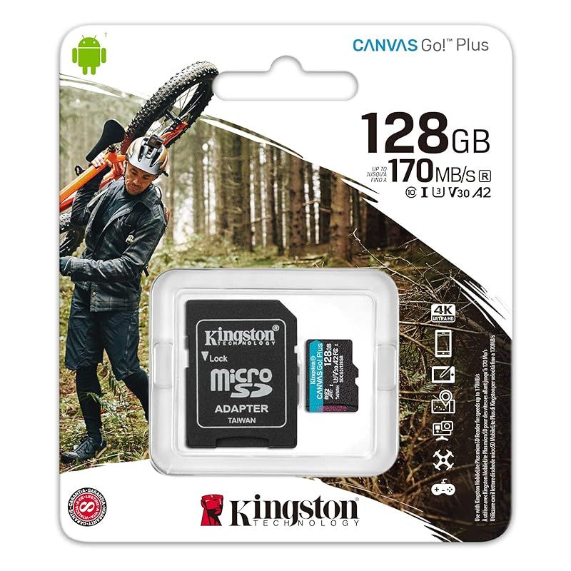 Kingston 128GB microSDXC Canvas Go Plus 170MB/s 読み取り UHS-I C10 U3 V30 A2/A1 メモリーカード + アダプター (SDCG3/128GBCR)
