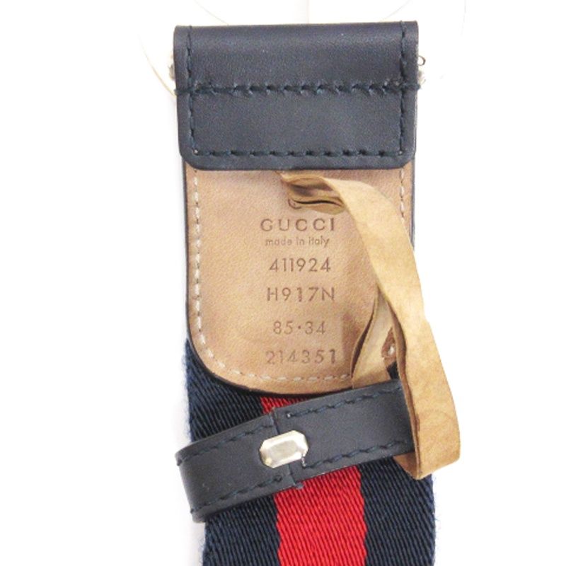 グッチ GUCCI ウェブライン GGバックル ベルト ナイロン レザー H917N ネイビー - メルカリ