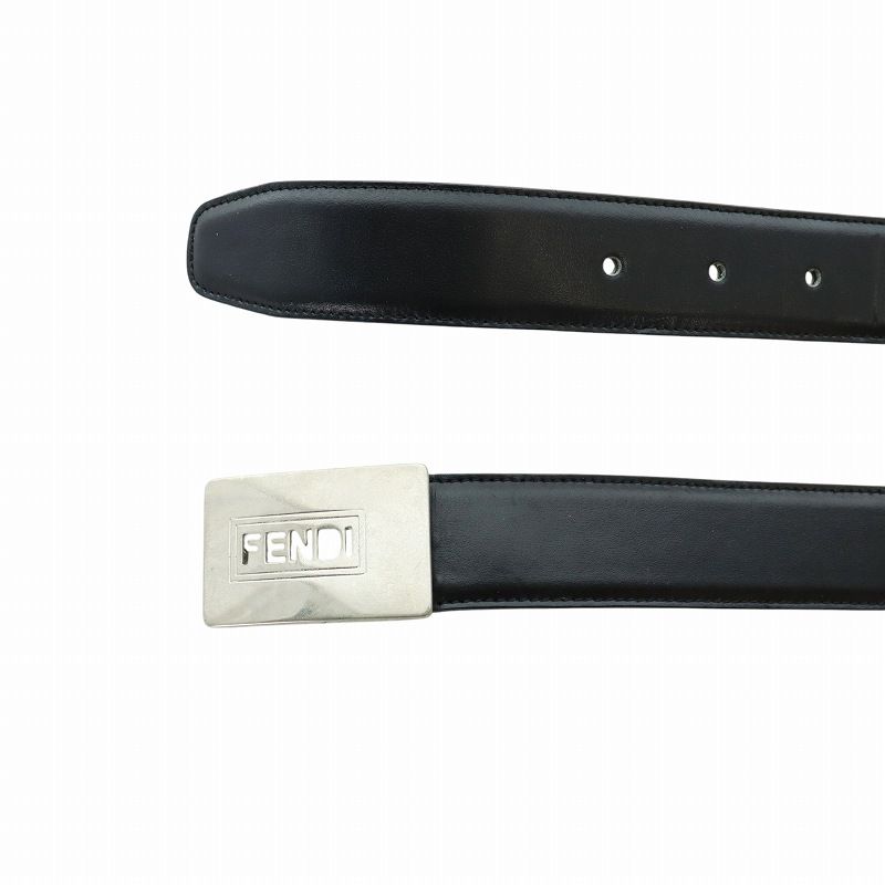 【美品】FENDI フェンディ FF金具 ベルト シルバー ブラック レザー 美品】FENDI フェンディ FF金具 ベルト シルバー ブラック レザー