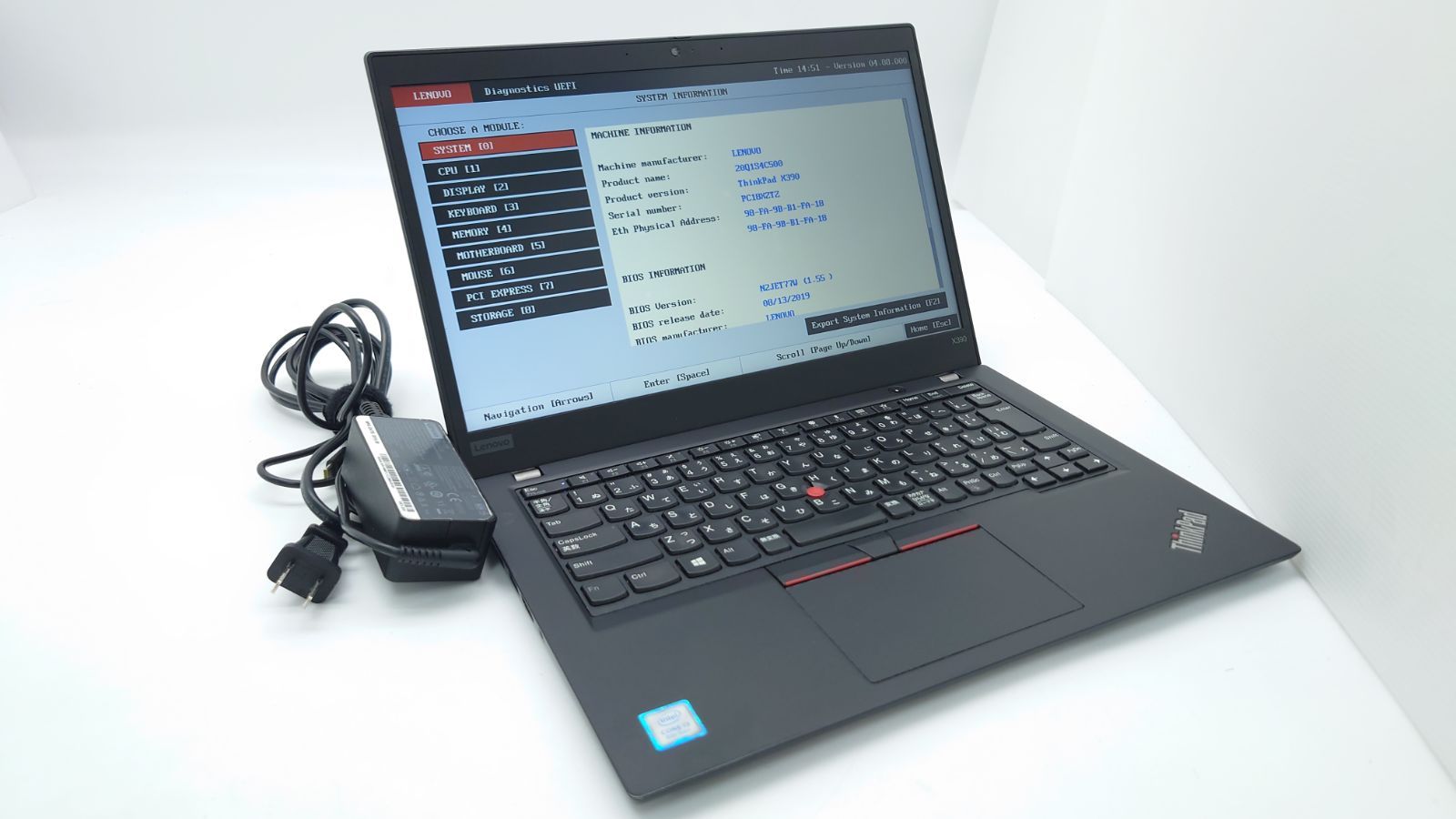 【良品】Lenovo ThinkPad X390 20Q1S4C500 13.3型 Core i3-8145U 2.1GHz メモリ8GB ストレージSSD256GB BIOS確認 カメラ Wi-Fi 動作品