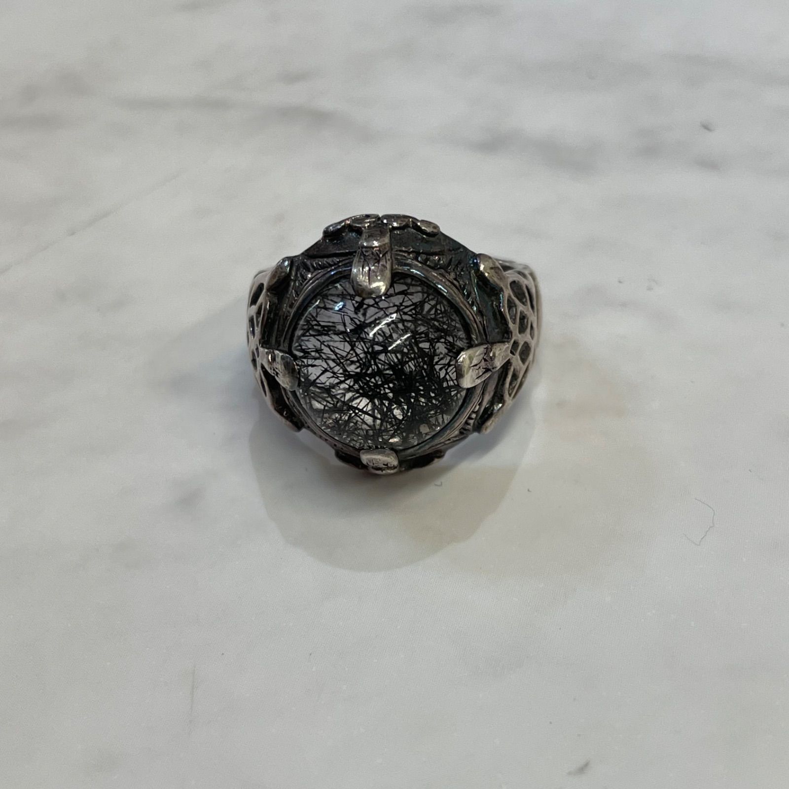 限定SALE☆ソカロブラックルチルクォーツリング　15号 □ZOCALO ソカロ イスラミック ラウンド ブラックルチルクォーツ