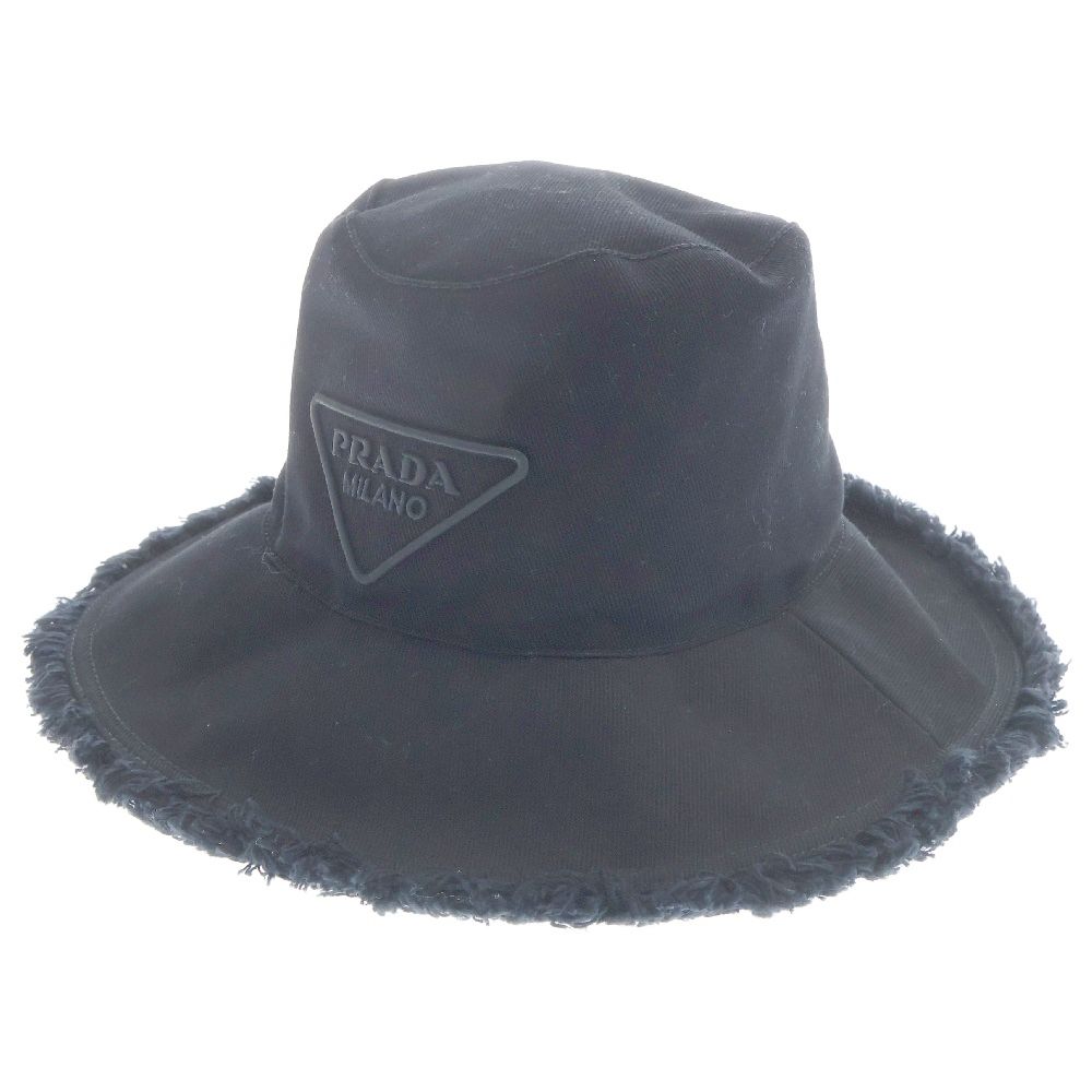 PRADA プラダ Drill hat トライアングルロゴ フリンジ ドリル ハット 帽子 ブラック レディース 1HC145