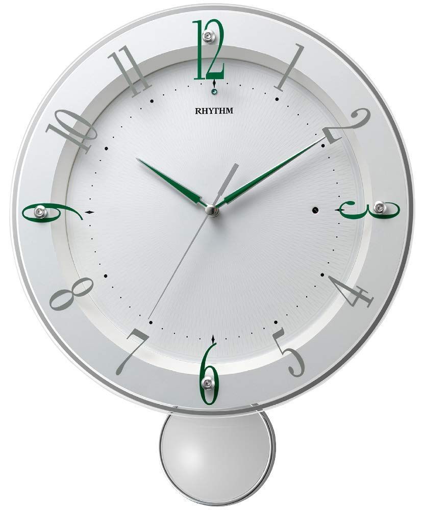 【人気商品】モデル 小さい 白 振り子 インテリア 連続秒針 34.8x28x6.4cm アナログ 電波時計 8MX408SR03 掛け時計 リズム(RHYTHM)
