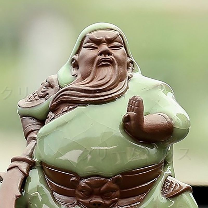 関羽像 関羽雲長 三国志 グリーン 緑 武士像 置物 オブジェ