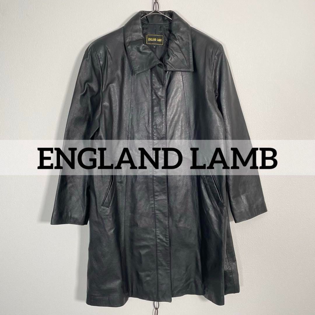 90s ヴィンテージ ENGLAND LAMB ステンカラー ラムレザーコート 羊革 レディース サイズ9 ブラック系