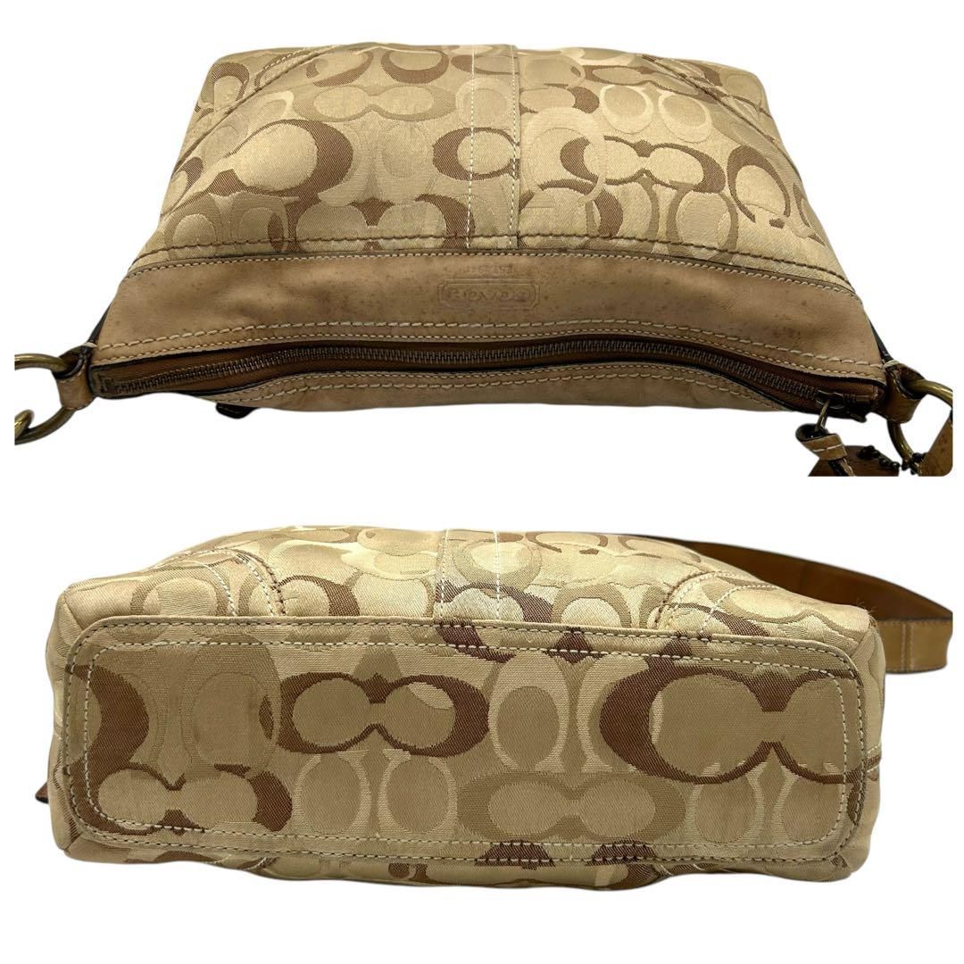 良品 654 コーチ ショルダーバッグ オプティック キャンバス レザー 茶  