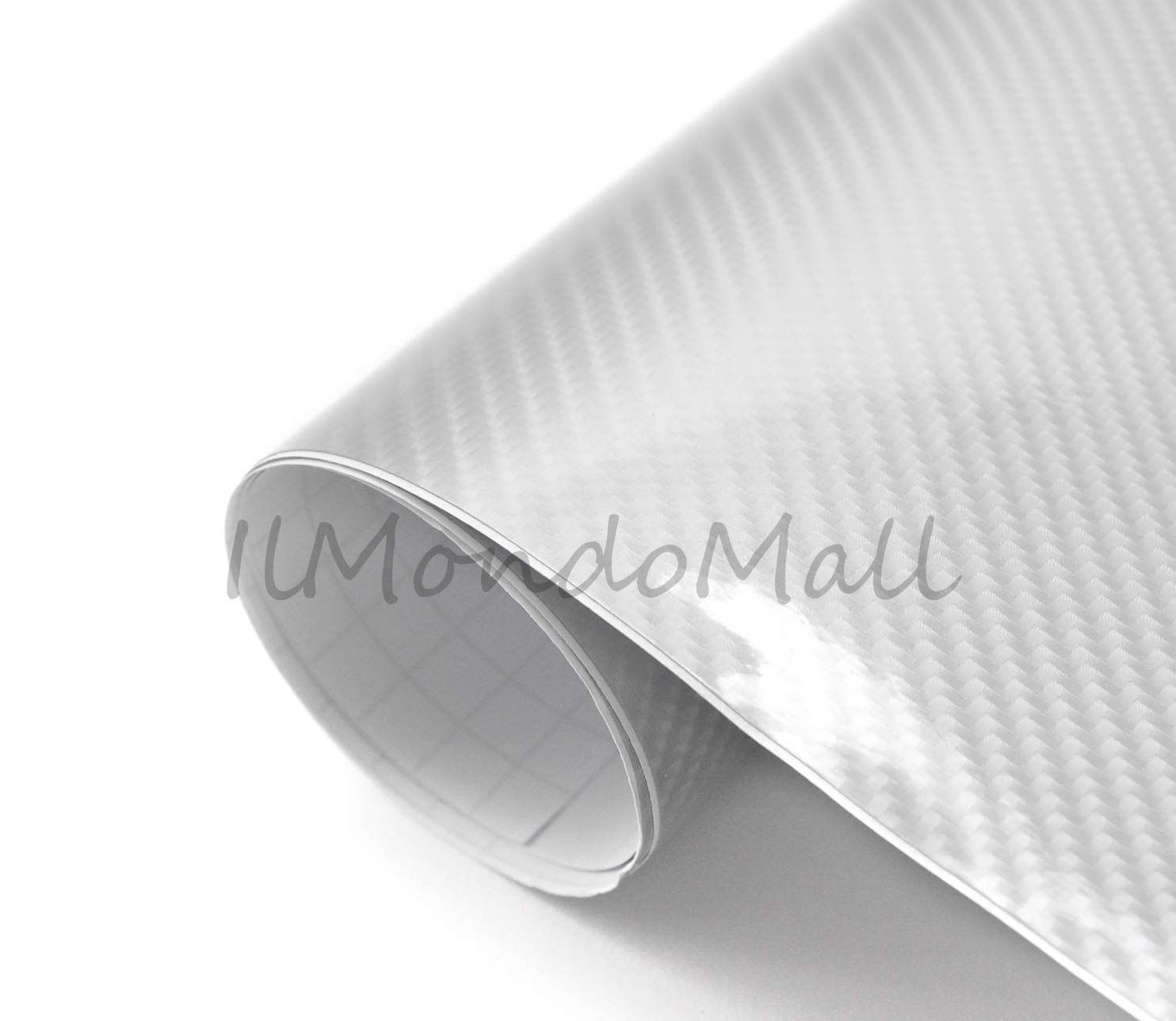 Color:シルバー_Size:152×100cm IlMondoMall 4D カーボンシート ハイグロス カーボン調 カーボンステッカー 艶有り シルバー (シルバー， 152×100cm)