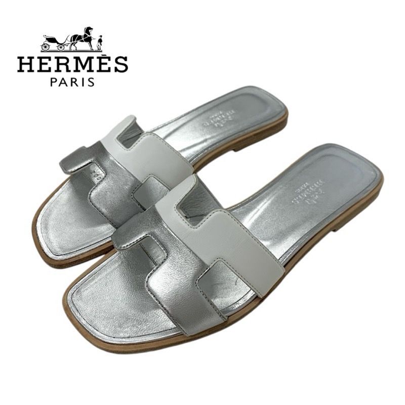 エルメス HERMES オラン サンダル 靴 シューズ レザー シルバー