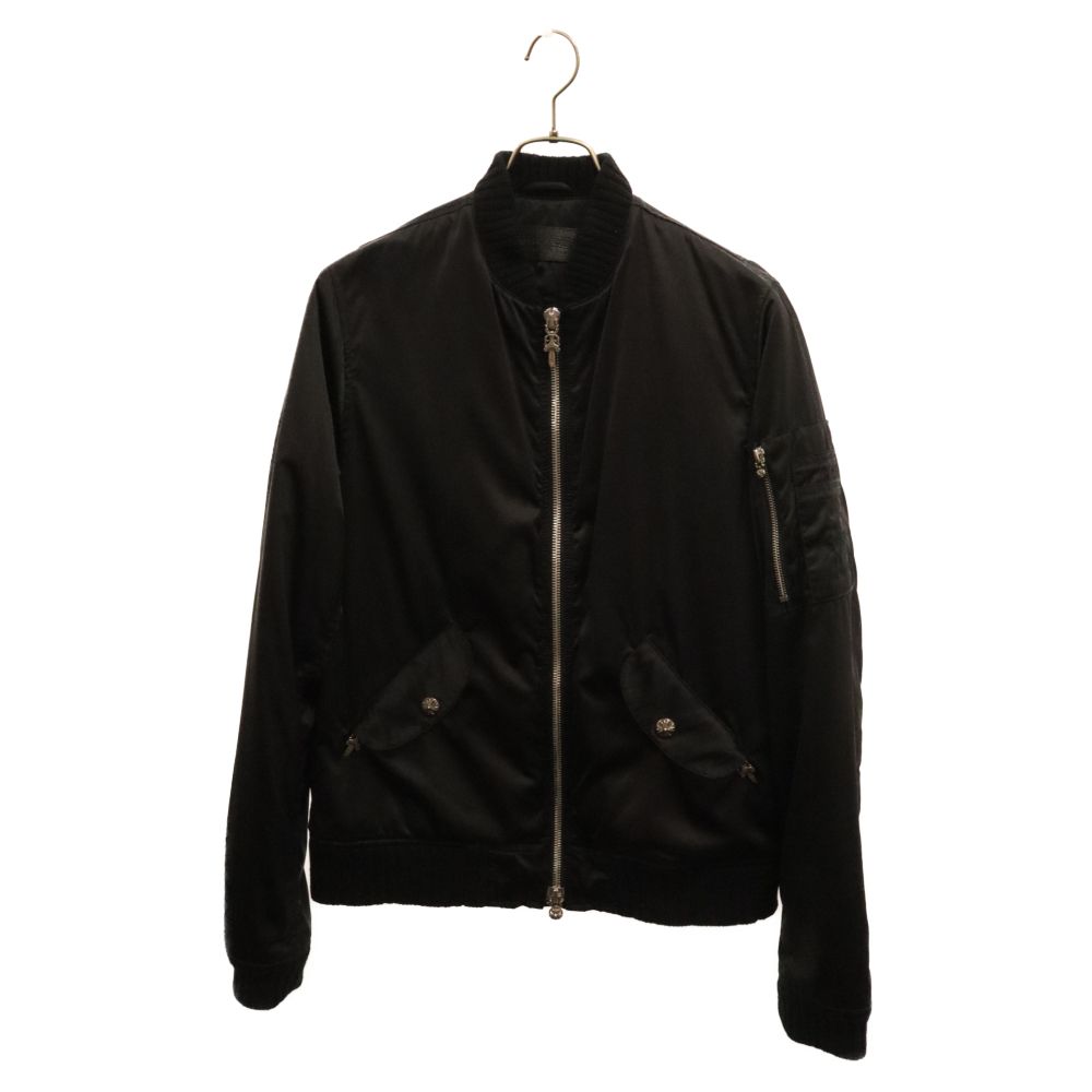 CHROME HEARTS (クロムハーツ) CLSSC BMBR STN DSMG リブカシミヤダガージップMA-1ボンバージャケットブルゾン M ブラック