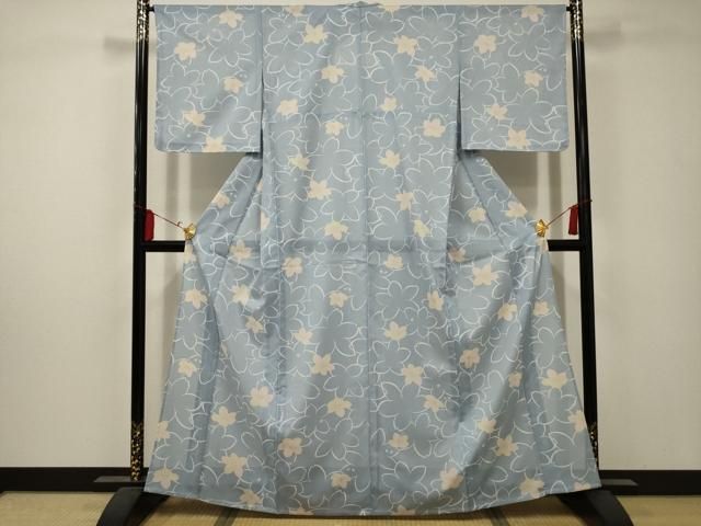 平和屋着物＊夏物 小紋 絽 舞花文 洗える着物 AABA5634sx