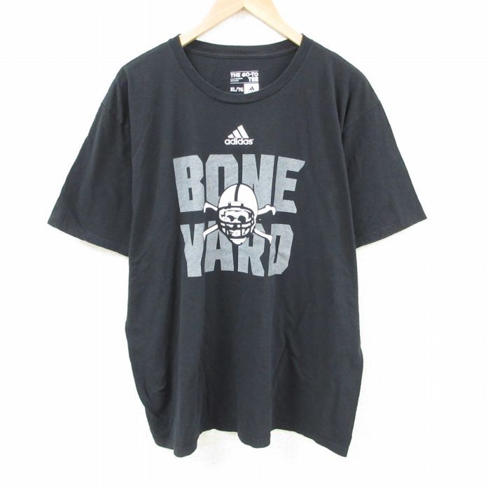 XL/古着 アディダス adidas 半袖 ブランド Tシャツ メンズ フットボール 大きいサイズ コットン クルーネック 黒 ブラック 23aug16 中古