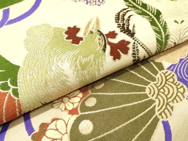 平和屋着物●アンティーク　大正ロマン　丸帯　鳳凰宝尽くし文　金糸　正絹　逸品　DAAT7867ob 平和屋着物○アンティーク 大正ロマン 丸帯 鳳凰宝尽くし文 金糸 正絹