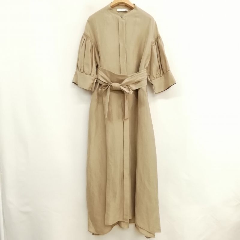エブール ebure 21SS リネン シルク バンドカラー シャツ ワンピース  