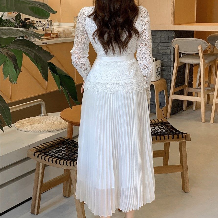 花柄 レース ワンピース プリーツ シャツ ホワイト 上品 お嬢様 花柄 レース ワンピース プリーツ シャツ ホワイト 上品 お嬢様
